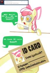 Size: 1280x1876 | Tagged: safe, artist:ls820720, apple bloom, pony, robot, robot pony, ask apple bloom bot, g4, apple bloom bot, ask, id card, tumblr