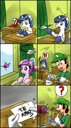 Size: 1024x1852 | Tagged: safe, artist:ciriliko, artist:innuendo88, princess cadance, shining armor, g4, creeper, luigi, male, spanish, super mario bros., translation