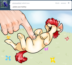 Size: 630x570 | Tagged: safe, apple bloom, human, ask appa blume, g4, ask, hand, laughing, tickling, tumblr
