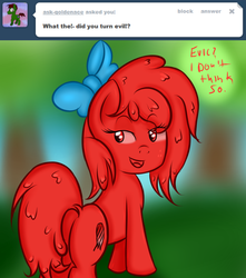 Size: 750x850 | Tagged: safe, artist:freefraq, oc, oc only, oc:shiny slime, goo pony, original species, bedroom eyes, butt, female, plot, slime, solo, tumblr