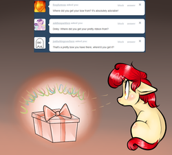 Size: 630x570 | Tagged: safe, apple bloom, ask appa blume, g4, ask, origin story, present, tumblr