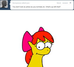 Size: 630x570 | Tagged: safe, apple bloom, ask appa blume, g4, ask, male, simpsonified, style emulation, the simpsons, tumblr