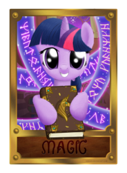 Size: 1500x2038 | Tagged: safe, artist:nimaru, twilight sparkle, pony, unicorn, g4, book, book of harmony, female, front view, hoof hold, mare, open mouth, smiling, solo, text