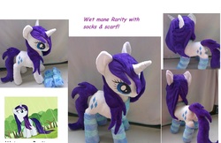 Size: 4088x2648 | Tagged: safe, artist:epicrainbowcrafts, rarity, pony, g4, clothes, irl, photo, plushie, socks, solo, striped socks, wet, wet mane, wet mane rarity