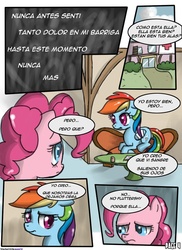 Size: 762x1048 | Tagged: safe, artist:speccysy, pinkie pie, rainbow dash, comic:sight for really sore eyes, g4, spanish, translation