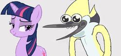 Size: 1127x524 | Tagged: artist needed, safe, twilight sparkle, g4, blondecai, crossover, crossover shipping, male, meta, mordecai, mordetwi, parody, regular show