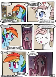 Size: 762x1048 | Tagged: safe, artist:nnxmnd, artist:speccysy, pinkie pie, rainbow dash, comic:sight for really sore eyes, g4, pinkamena diane pie, sad, spanish, translation