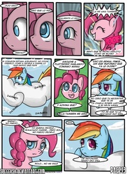 Size: 762x1048 | Tagged: safe, artist:nnxmnd, artist:speccysy, pinkie pie, rainbow dash, comic:sight for really sore eyes, g4, pinkamena diane pie, spanish, translation