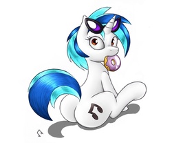 Size: 980x811 | Tagged: safe, artist:colour-crusader, artist:joey darkmeat, dj pon-3, vinyl scratch, pony, unicorn, g4, butt, donut, female, mare, mouth hold, plot, solo