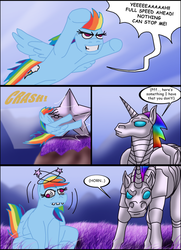 Size: 800x1108 | Tagged: safe, rainbow dash, g4, circling stars, comic, crash, dizzy, rainbow crash, robot unicorn attack