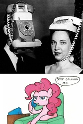 Size: 420x630 | Tagged: safe, pinkie pie, g4, exploitable meme, meme, phone, phone meme, stop calling me, wat