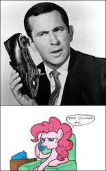 Size: 340x550 | Tagged: safe, pinkie pie, human, pony, g4, exploitable meme, get smart, maxwell smart, meme, phone, phone meme, shoe phone, stop calling me, wrong number