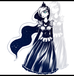 Size: 1309x1357 | Tagged: safe, artist:leimy, princess luna, human, g4, female, hair over one eye, humanized, solo