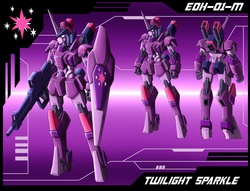 Size: 4293x3286 | Tagged: safe, artist:zeiram0034, twilight sparkle, g4, ambiguous gender, beam rifle, gun, gundam, mecha, mobile suit, shield, solo, weapon