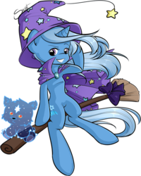 Size: 709x888 | Tagged: safe, artist:secret-pony, trixie, pony, unicorn, ursa minor, g4, broom, flying, flying broomstick, looking at you, simple background, sitting, smiling, transparent background, windswept mane