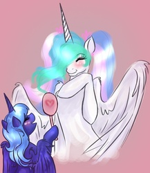 Size: 745x859 | Tagged: safe, artist:donenaya, princess celestia, princess luna, g4, cute, cutelestia, twintails