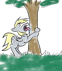 Size: 550x626 | Tagged: safe, artist:cleppyclep, derpy hooves, pegasus, pony, g4, female, hug, licking, mare, spit, tree