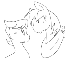 Size: 786x709 | Tagged: safe, artist:cleppyclep, big macintosh, caramel, earth pony, pony, g4, male, monochrome, stallion, stare