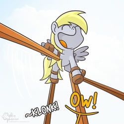 Size: 2000x2000 | Tagged: safe, artist:muffinexplosion, derpy hooves, pegasus, pony, g4, female, happy, mare, stilts