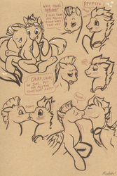 Size: 778x1162 | Tagged: safe, artist:mumbles, soarin', thunderlane, pegasus, pony, g4, blushing, boop, dialogue, duo, duo male, folded wings, gay, goggles around neck, kiss on the lips, kissing, male, nose to nose, noseboop, shipping, sketch, soarilane, speech bubble, stallion, wings