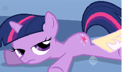 Size: 472x280 | Tagged: safe, edit, edited screencap, screencap, princess celestia, twilight sparkle, pony, g4, season 1, the cutie mark chronicles, animated, butt boop, butt poking, butt touch, ei, female, filly, filly twilight sparkle, foal, hoof on butt, hub logo, out of context, poking, twilight sparkle is not amused, unamused
