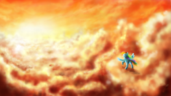 Size: 5600x3150 | Tagged: safe, artist:ifoldbooks, rainbow dash, pegasus, pony, g4, absurd resolution, cloud, cloudy, female, scenery, solo, sunset