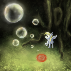 Size: 3000x3000 | Tagged: safe, artist:ifoldbooks, derpy hooves, pegasus, pony, g4, bubble, female, mare, solo, tree