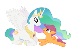 Size: 2775x1827 | Tagged: safe, artist:toxic-sparkle, princess celestia, scootaloo, alicorn, pegasus, pony, g4, duo, duo female, female, filly, foal, mare, simple background, transparent background, vector