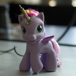 Size: 639x640 | Tagged: safe, starsong, alicorn, pegasus, pony, g3, g3.5, diy, irl, photo, soldering iron, starry eyes, technically an alicorn?, toy, toy abuse, wingding eyes