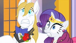 Size: 1222x701 | Tagged: safe, screencap, prince blueblood, rarity, g4, the best night ever, reaction image