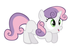 Size: 4000x2696 | Tagged: safe, artist:m99moron, sweetie belle, pony, unicorn, g4, crouching, cute, diasweetes, excited, female, filly, pounce, simple background, solo, transparent background, vector