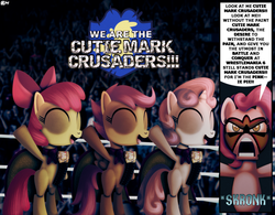 Size: 1280x1000 | Tagged: dead source, safe, artist:dcencia, apple bloom, pinkie pie, scootaloo, sweetie belle, g4, cutie mark crusaders, parody, the ultimate warrior, wwe