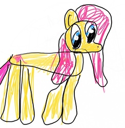 Size: 463x474 | Tagged: safe, artist:zestyoranges, fluttershy, earth pony, pony, g4, 1000 hours in ms paint, badly drawn ponies, female, mare, race swap, sad, simple background, stylistic suck, white background, wingless