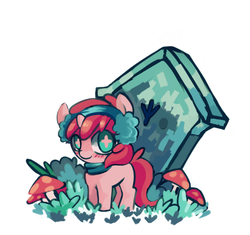 Size: 543x510 | Tagged: safe, artist:haute-claire, ruby pinch, pony, unicorn, ask ruby pinch, g4, ask, clothes, earmuffs, mushroom, scarf, solo, toadstool, tumblr, wingding eyes