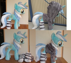 Size: 4608x4112 | Tagged: safe, artist:epicrainbowcrafts, lyra heartstrings, unicorn, g4, absurd resolution, clothes, hoodie, horn, irl, photo, plushie, socks, striped socks