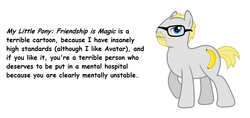 Size: 1454x684 | Tagged: safe, banana, comic sans, jerk, ponified, text, theamazingatheist