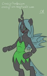 Size: 800x1300 | Tagged: safe, artist:cross-cjr, queen chrysalis, changeling, changeling queen, pony, semi-anthro, g4, 30 minute art challenge, bipedal, costume, female