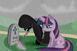 Size: 1500x1000 | Tagged: dead source, safe, artist:sierraex, artist:temporaltwins, spike, twilight sparkle, g4, duo, grave, grim reaper, scythe