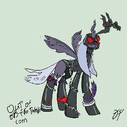 Size: 1280x1280 | Tagged: safe, artist:outofjpsfro, queen chrysalis, g4, 30 minute art challenge, costume, crossover, digimon, female, gif, gray background, ladydevimon, non-animated gif, red eyes, simple background, solo
