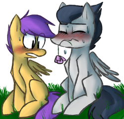 Size: 808x772 | Tagged: safe, artist:ghost, rumble, scootaloo, g4, blushing, female, flower, flower in mouth, male, mouth hold, ship:rumbloo, shipping, straight