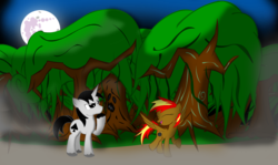 Size: 1751x1045 | Tagged: safe, artist:trolllightsparkle, oc, oc only, forest, moon, night, tree