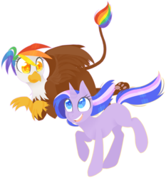 Size: 1861x2001 | Tagged: safe, artist:ghost-toxin, oc, oc only, oc:midnight, oc:rainbow feather, griffon, interspecies offspring, magical lesbian spawn, offspring, out in the cold, parent:gilda, parent:rainbow dash, parent:trixie, parent:twilight sparkle, parents:gildash, parents:twixie