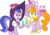 Size: 12390x8645 | Tagged: safe, artist:likonan, carrot top, golden harvest, sea swirl, seafoam, earth pony, pony, unicorn, g4, absurd resolution, alternate hairstyle, clothes, dress, fancy mare, missing horn, shocked, simple background, transparent background, vector