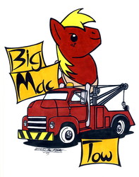 Size: 2516x3192 | Tagged: safe, artist:sketchywolf-13, big macintosh, earth pony, pony, g4, 2012, cute, logo, macabetes, male, smiling, stallion, tow truck, truck