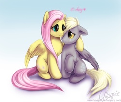 Size: 766x645 | Tagged: dead source, safe, artist:laurenmagpie, derpy hooves, fluttershy, pegasus, pony, g4, comforting, crying, derpyshy, female, hug, lesbian, mare, shipping