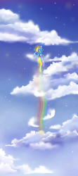 Size: 400x900 | Tagged: safe, artist:cheerubi, rainbow dash, pegasus, pony, g4, cloud, cloudy, cutie mark, female, flying, rainbow trail, sky, solo, spread wings, wings