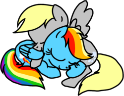 Size: 679x527 | Tagged: safe, artist:fkandfriends, derpy hooves, rainbow dash, pegasus, pony, g4, cute, female, hug, mare