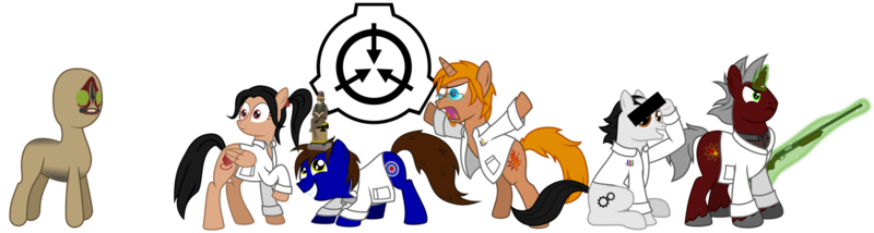 131764 - safe, artist:dr-phoen-x, oc, pegasus, pony, unicorn, dr. bright,  dr. clef, dr. gears, dr. kondraki, dr. rights, gun, ponified, scp, scp  foundation, scp-050, scp-173, scp-963, shotgun, weapon - Derpibooru