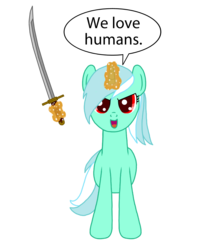 Size: 912x1056 | Tagged: safe, artist:vincentthecrow, lyra heartstrings, pony, unicorn, g4, crossover, durarara, female, looking at you, magic, mare, saika, simple background, solo, sword, transparent background