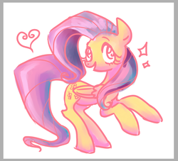 Size: 736x669 | Tagged: safe, artist:moon petals, fluttershy, pegasus, pony, g4, female, folded wings, frame, heart, looking at you, mare, open mouth, rearing, simple background, smiling, solo, turned head, white background, wings